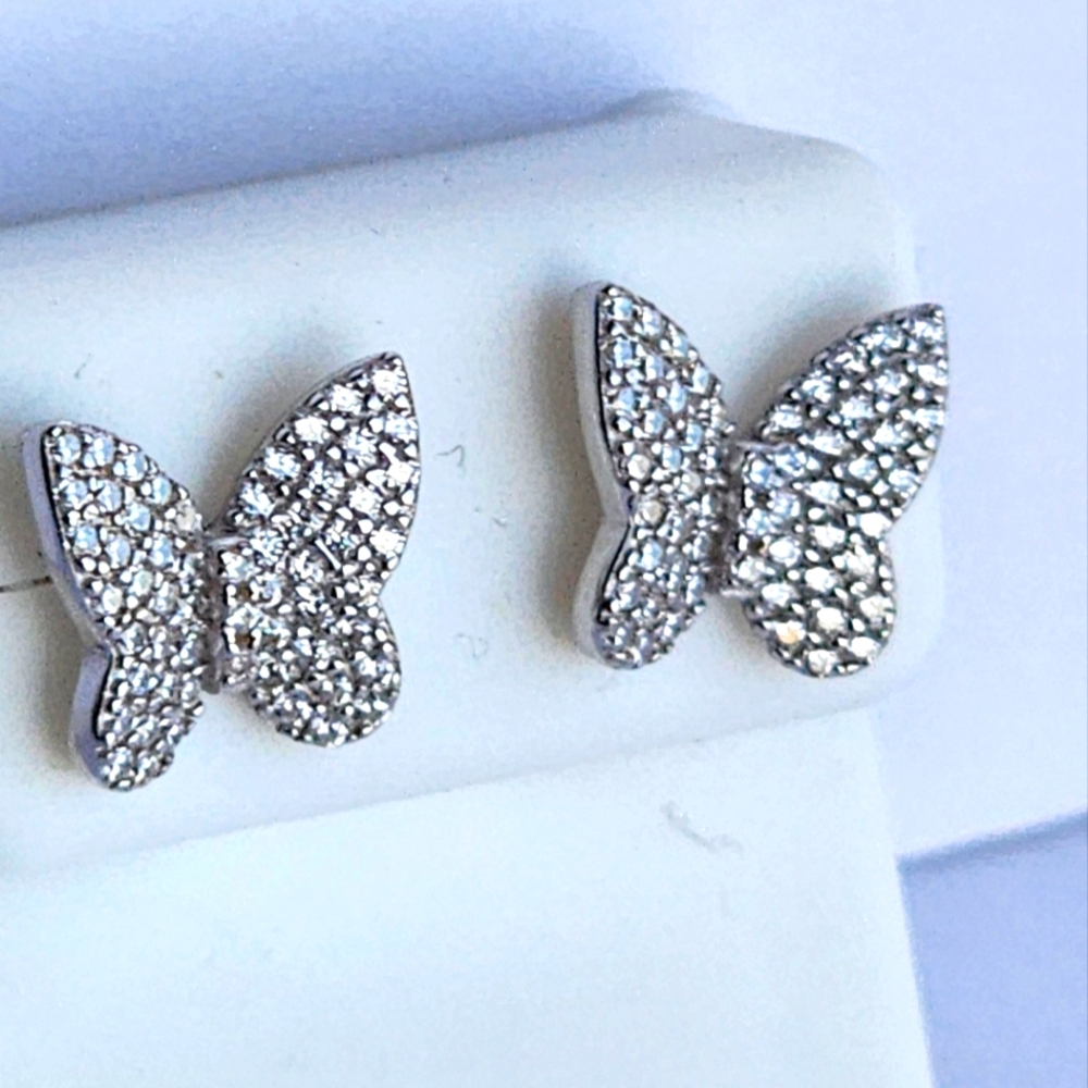 Small Sterling Silver 925 Women's Cubic Zirconia Butterfly Stud Earrings